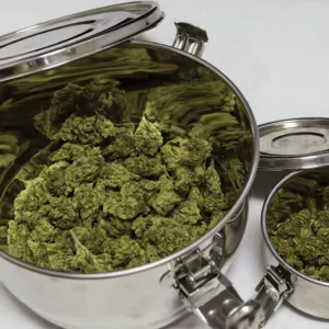 a pot full of green marijuana