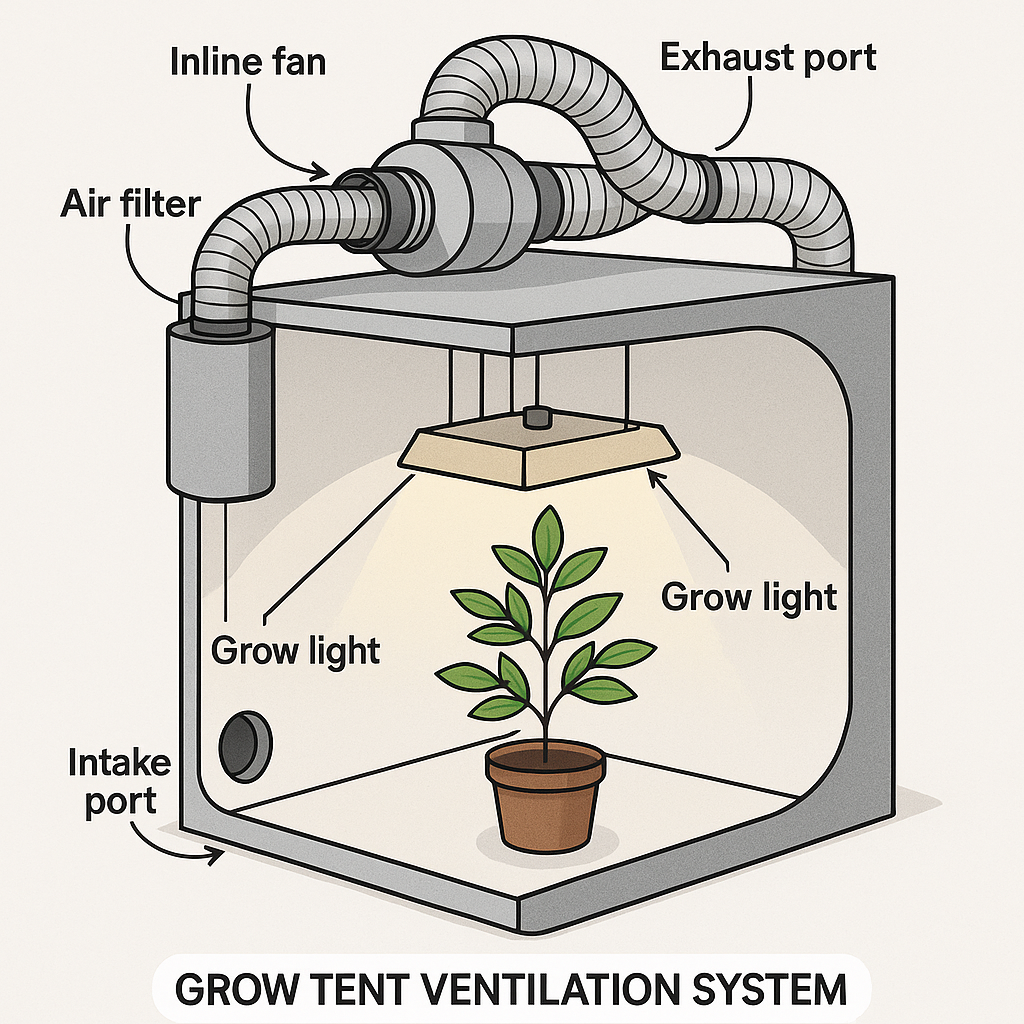 grow tent ventilation system with inline fan and carbon filter
