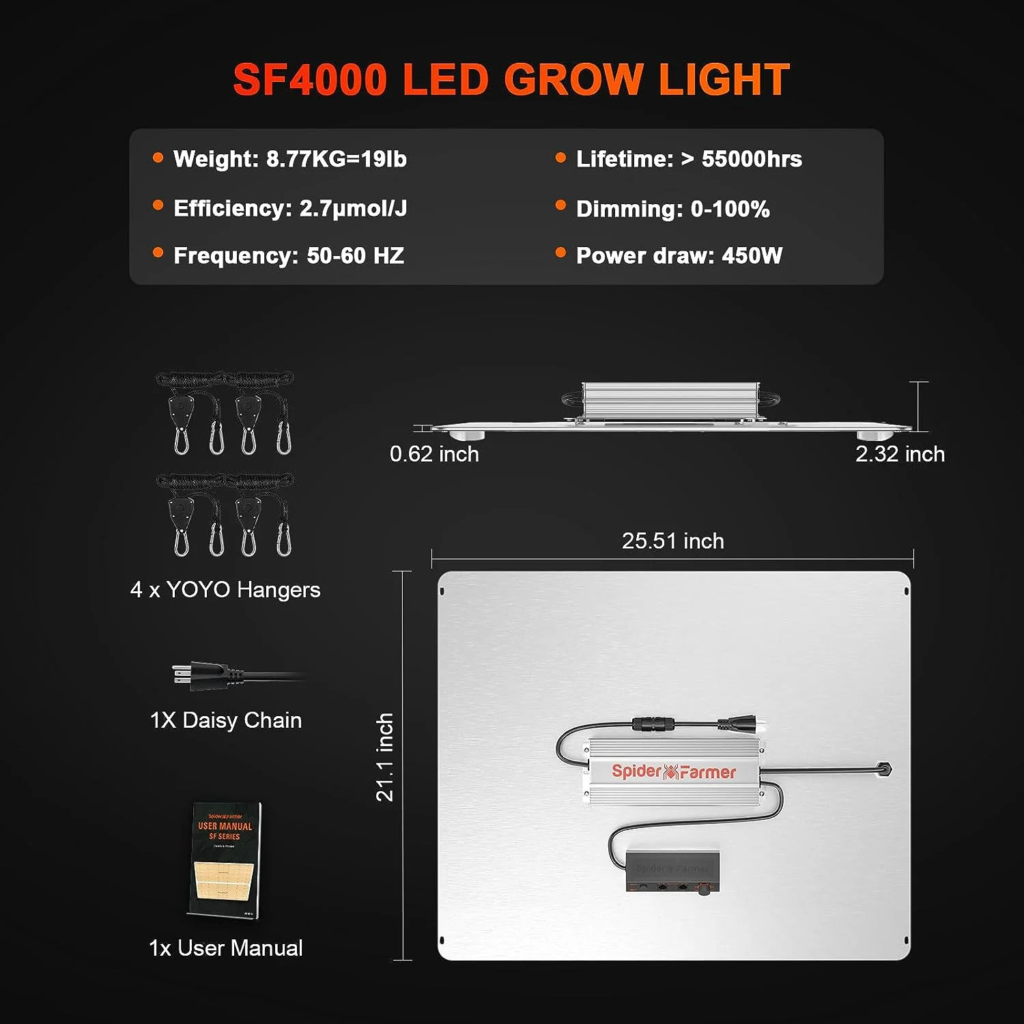 Spider Farmer SF4000 LED grow light 4x4 tent full setup